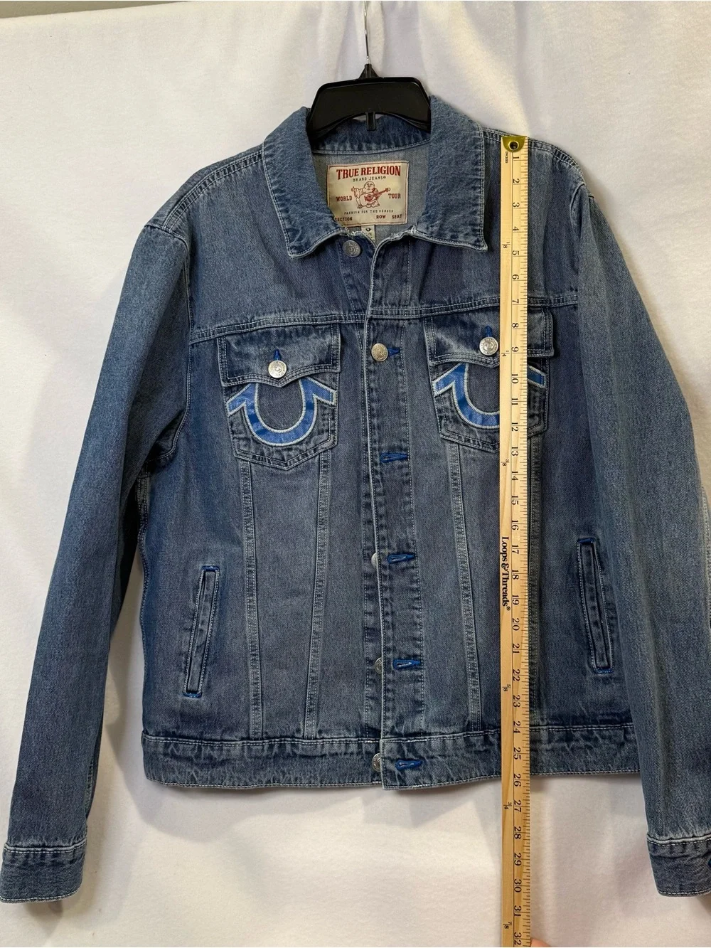 True Religion Light Blue Denim Jacket with Red Logo Patch